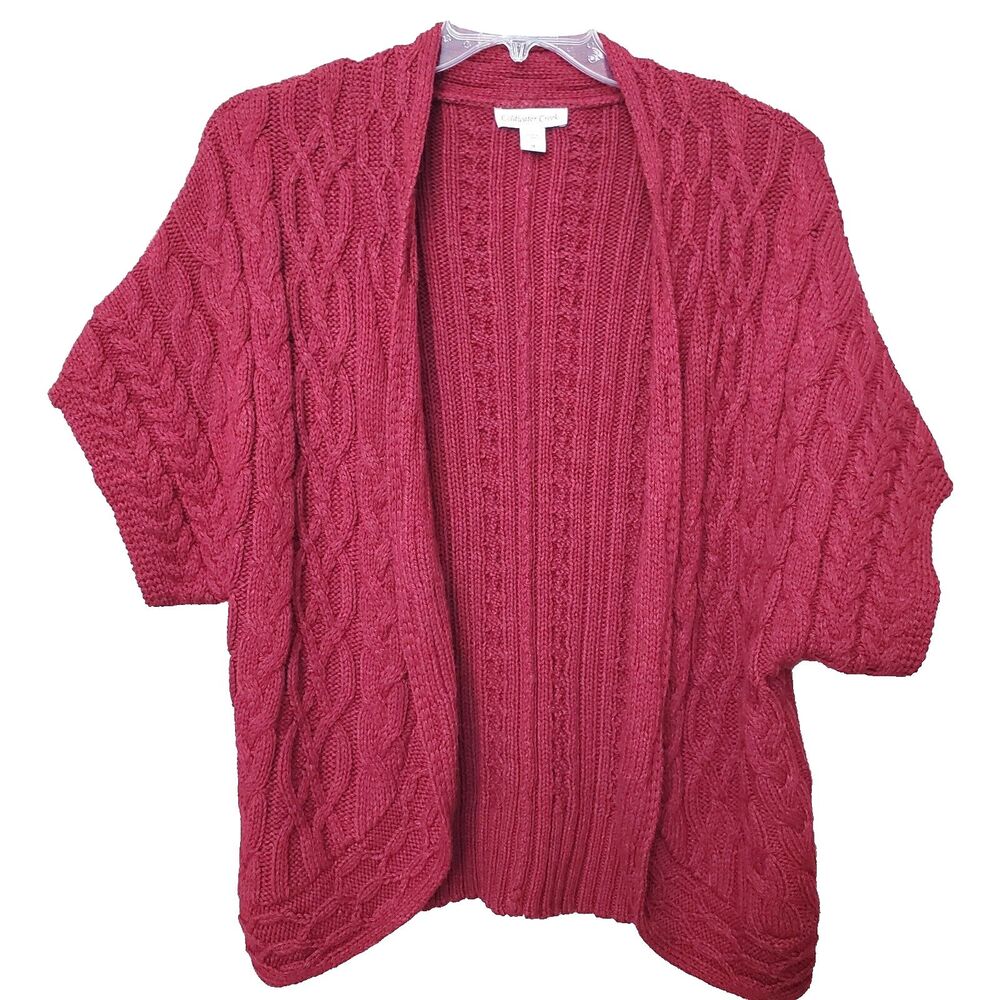 Coldwater Creek Wool Blend Cable-Knit Open Short Sleeve Cardigan Size Large (14)